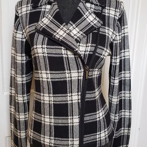 Chaps black and white moto sweater jacket